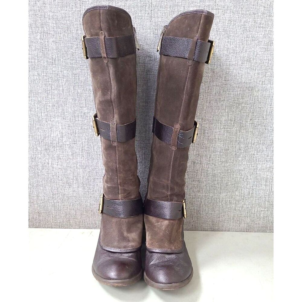 Donald J Pliner Dax Brown Suede Triple Buckle Tall Riding Boots Size 9.5M